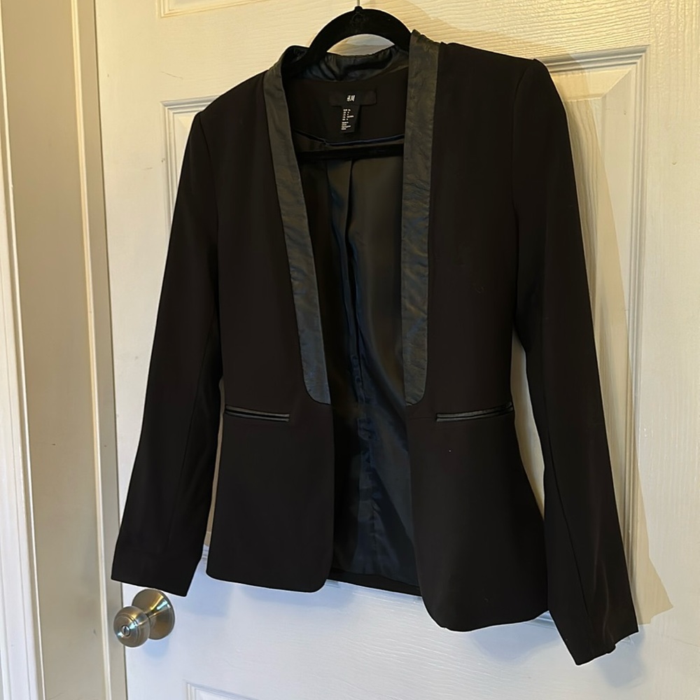 H&M black blazer with faux leather detail